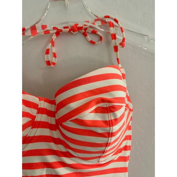J Crew sz 8 Halter Swimsuit Underwire White Orange One Piece Swim D Cup - Picture 4 of 7